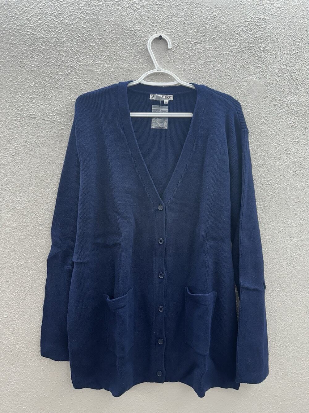 WinterSilks Womens Sweater Cardigan Size XXL Blue Knit Button Up Silk Cotton NWT